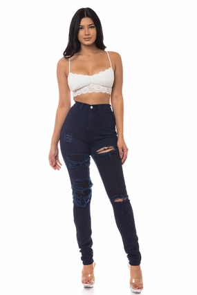Casual Energy High-Quality Fabric 4316 Women's High Waisted Overdyed Distressed Skinny Jeans