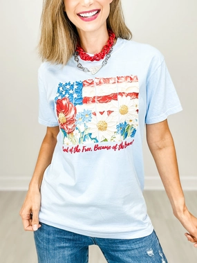 Floral American Flag Embellished Graphic Tee Midweight Four Way Stretch