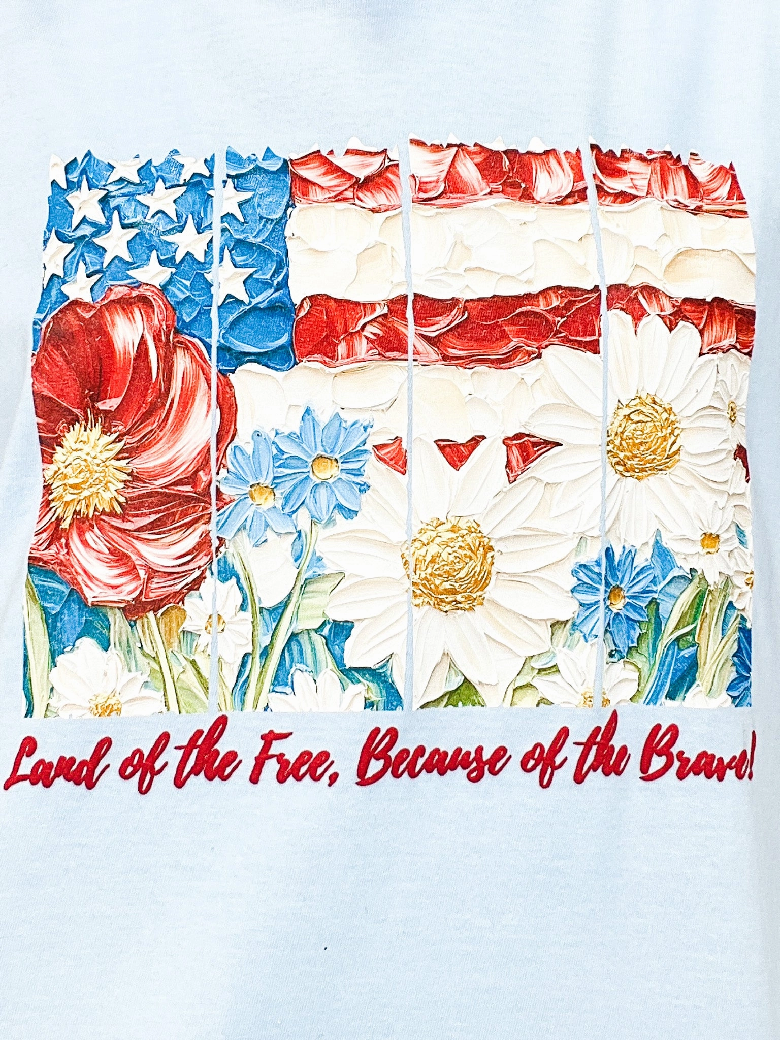 ShockAbsorbing Layered Placket Design Floral American Flag Embellished Graphic Tee