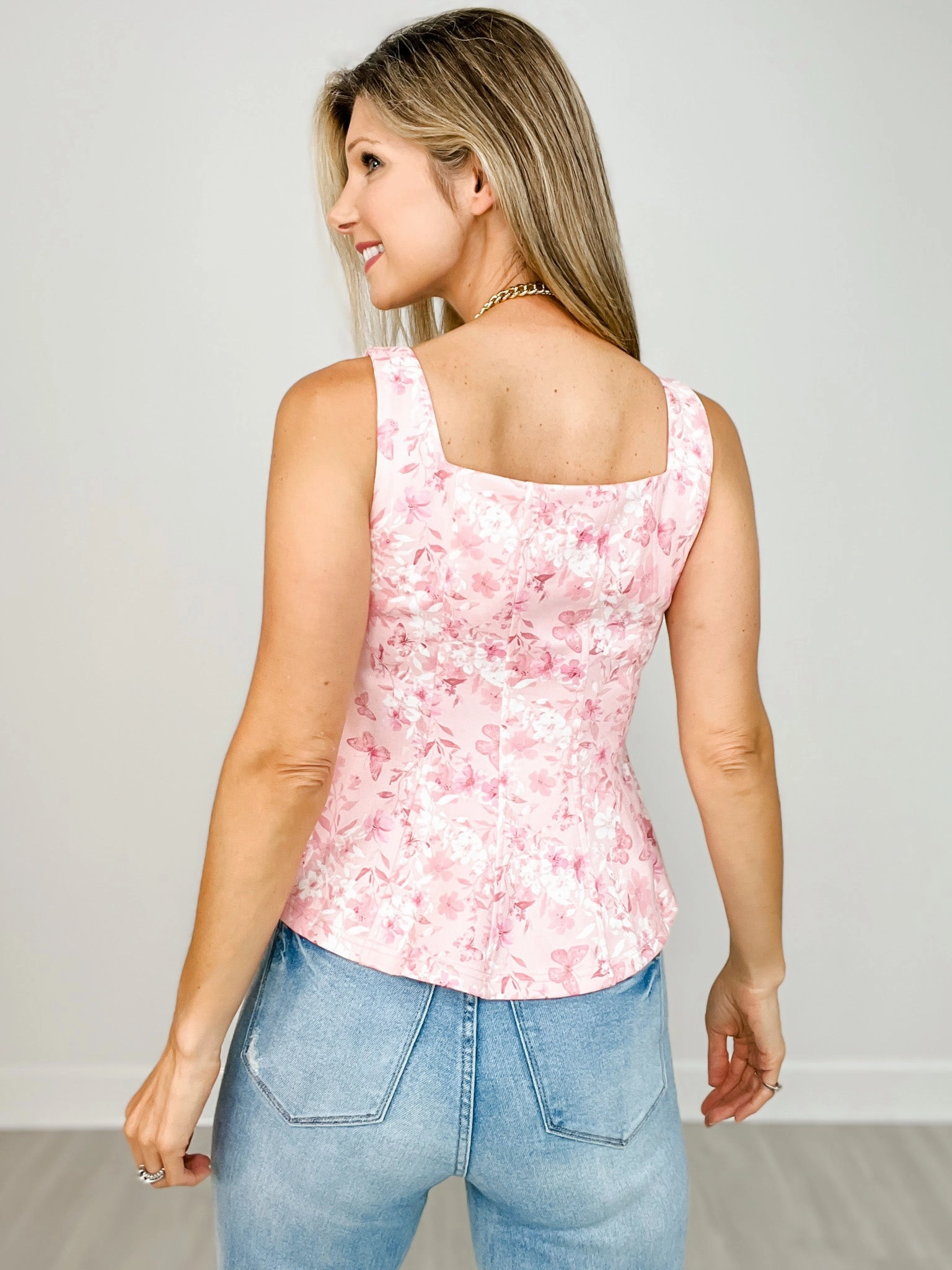 Reinforced Elbow Patches Floral Faux Suede Button Front Peplum Style Vest Top
