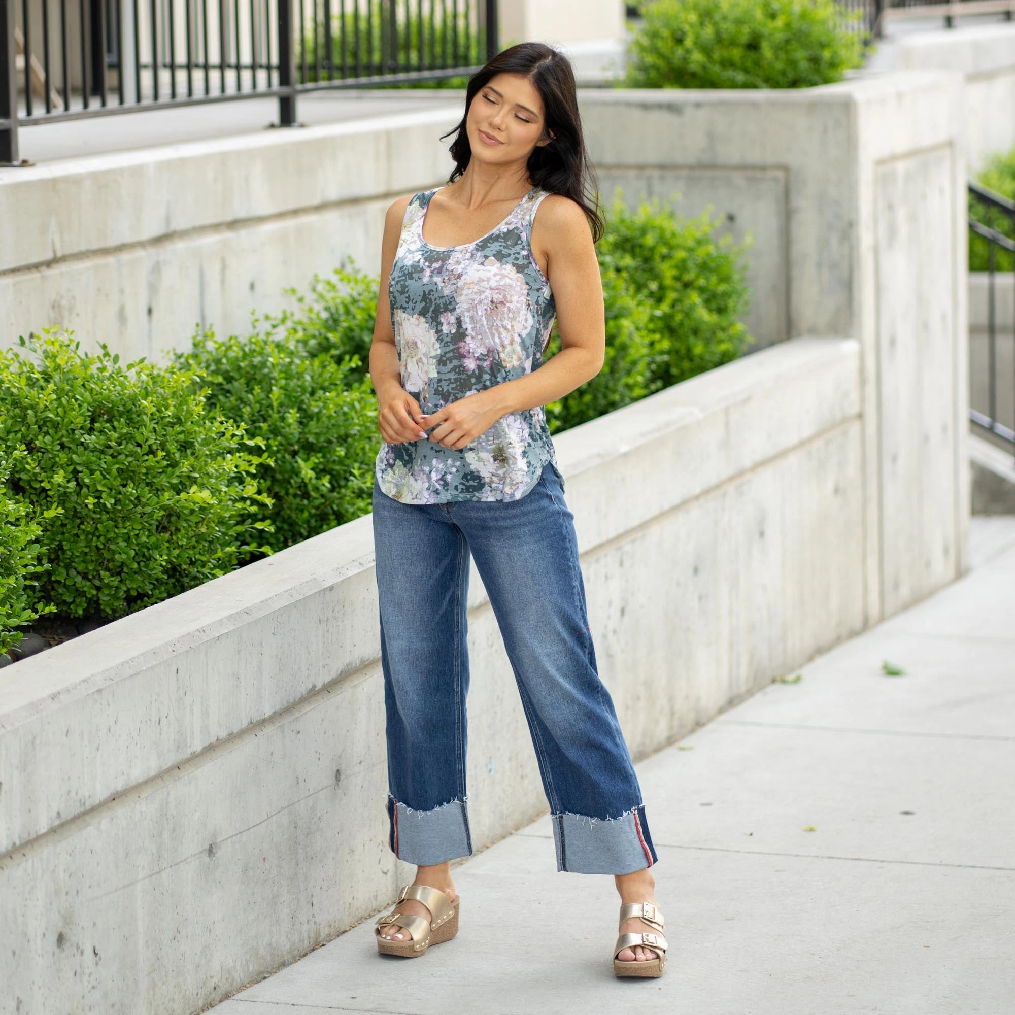 Animal Print Floral Print Burnout Sleeveless Top