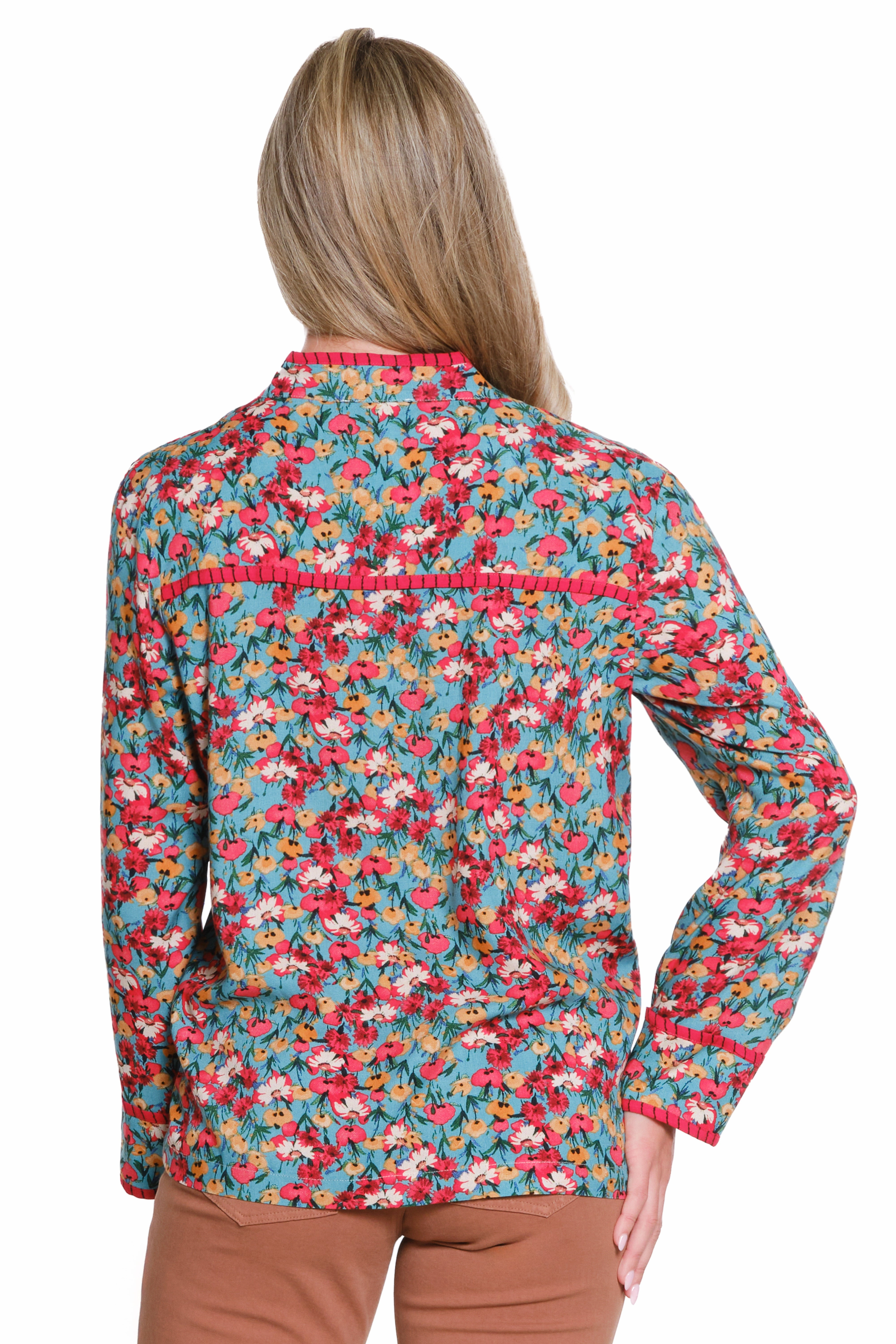 Floral Print Button-Front Top - Multi Warm Layer