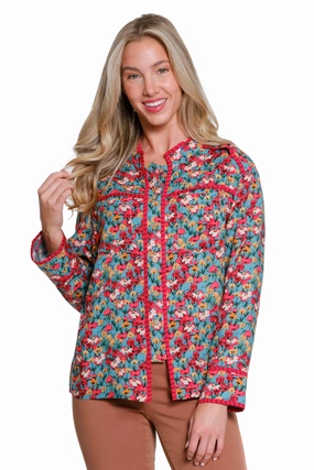 Floral Print Button-Front Top - Multi DoubleLayered Collar