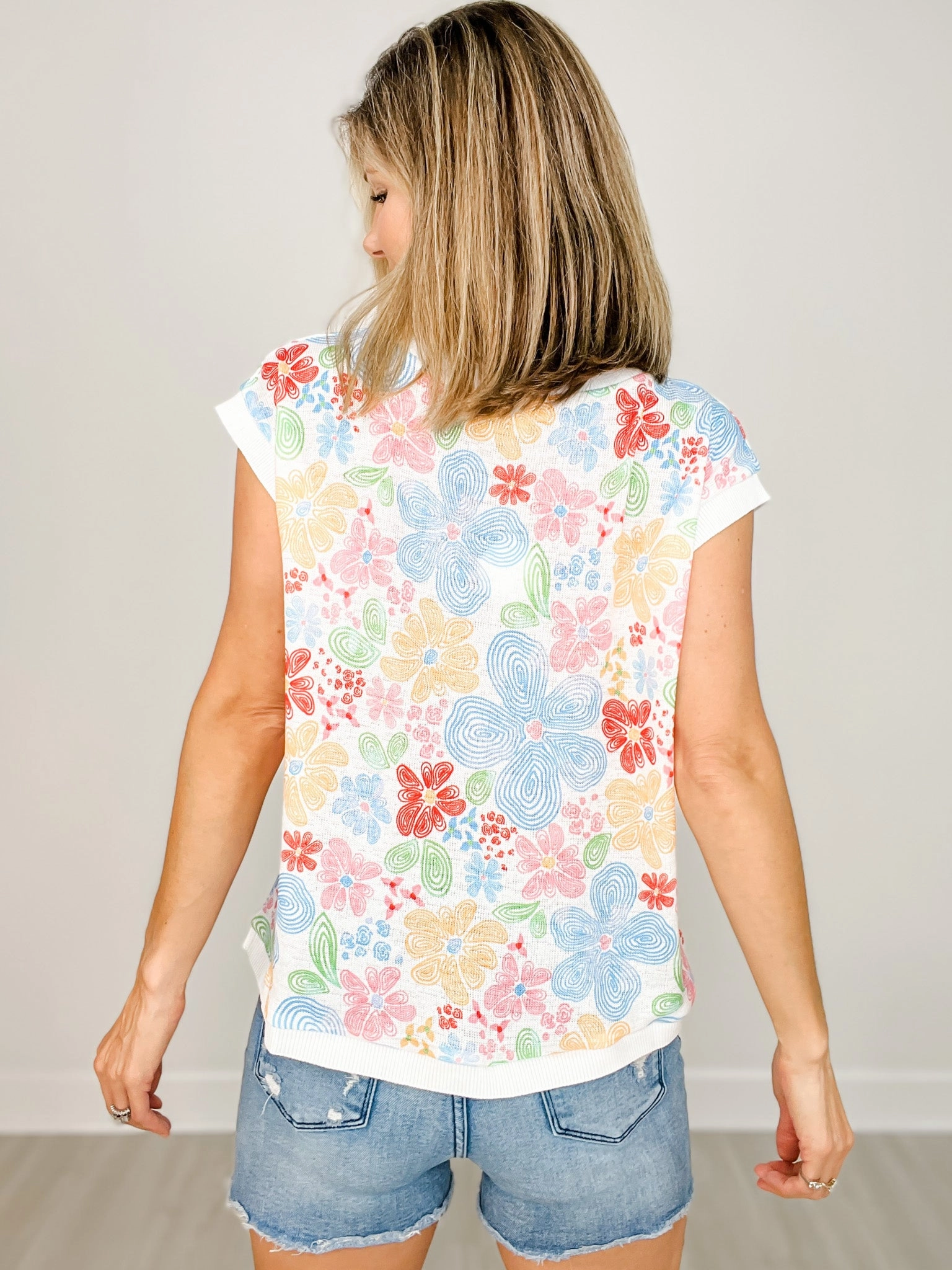 Floral Printed Knit Jersey Sleeveless Top Built In Filter Layer