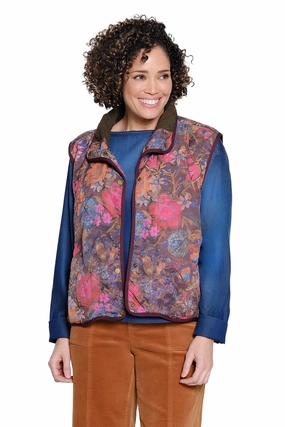 Floral Quilted Vest - Multi Relaxed Fit Shirt TaglessCollars