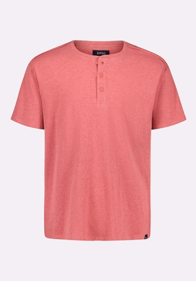 Kitfom Men's Short-Sleeve Speckle Jersey Henley T-Shirt, Baked Apple Red - BM24548 Soft Brushed Finish Elegant Look