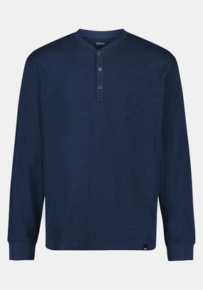 FlexibleNeckline TailoredCut Kandid Men's Long-Sleeve Relaxed Henley Top, Whale - BM24660