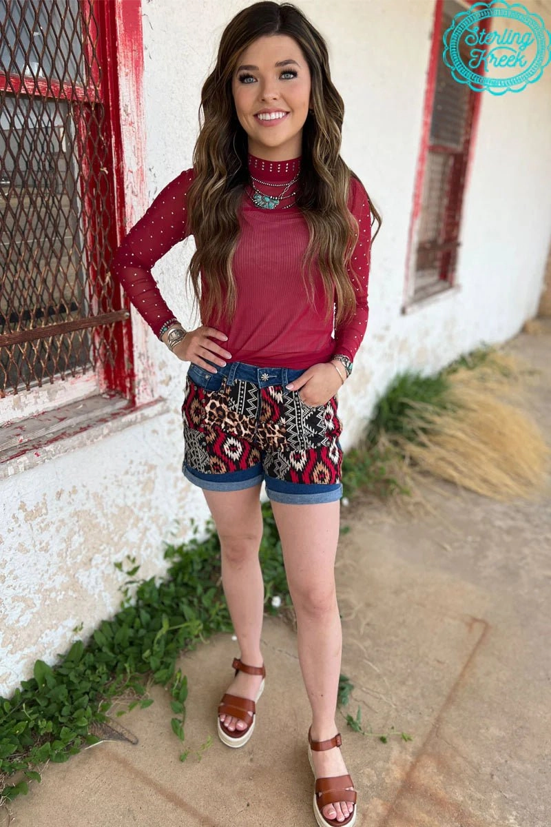 Flat waistband Sterling Kreek Leopard Patched Up Shorts-Long*