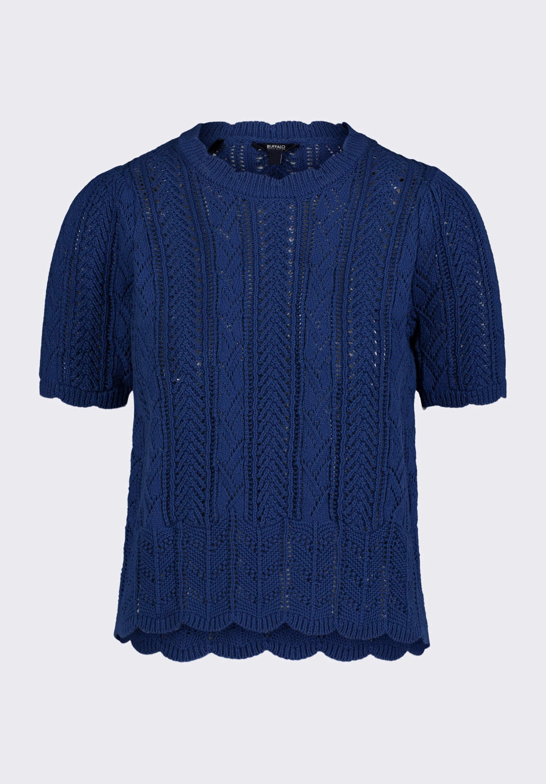 Warm Look Soft Texture Posey Women's Short-Sleeve Crochet Knit Sweater Top, Navy - SW0108P