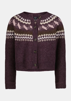 Cozy Vibe Frederick Women's Fair Isle Button-Up Cardigan, Fig - SW0152