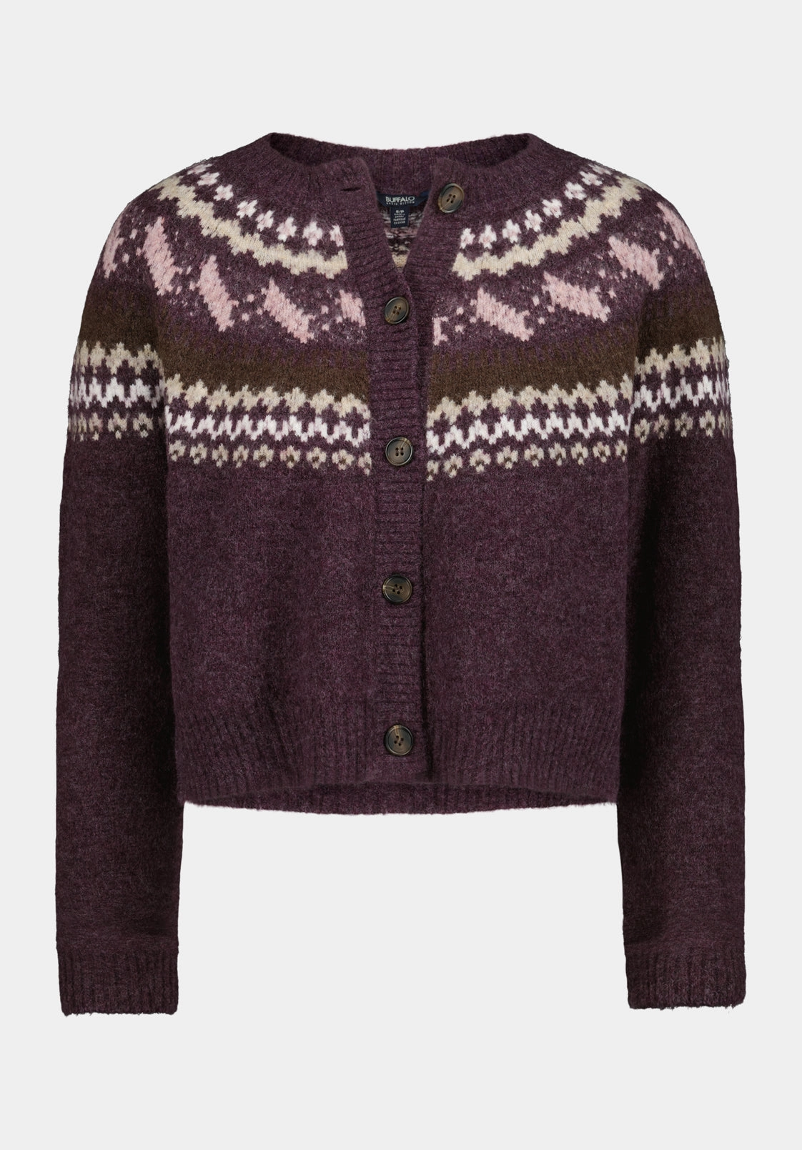 Frederick Women's Fair Isle Button-Up Cardigan, Fig - SW0152 Knit Essentials