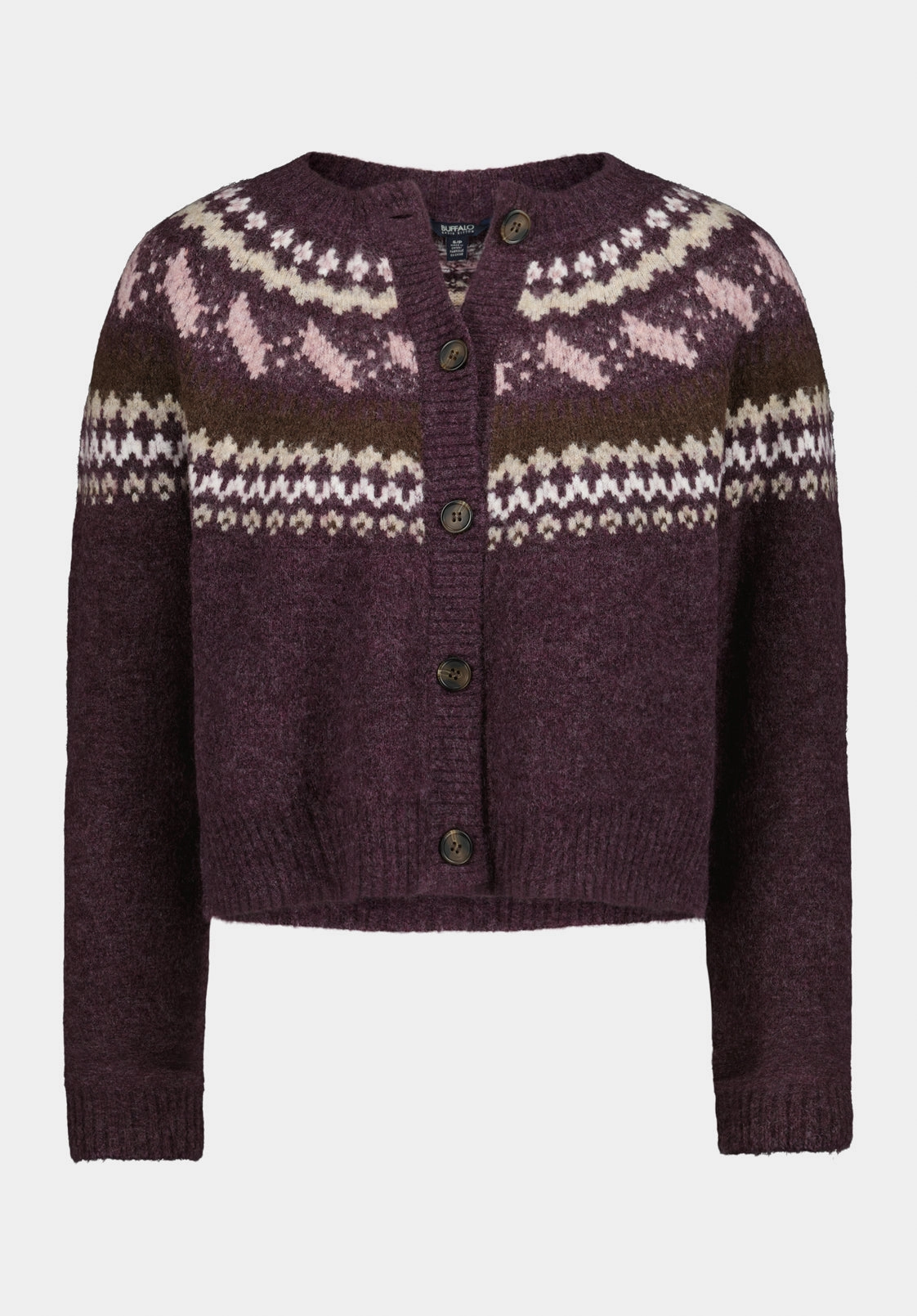 Cozy Vibe Frederick Women's Fair Isle Button-Up Cardigan, Fig - SW0152