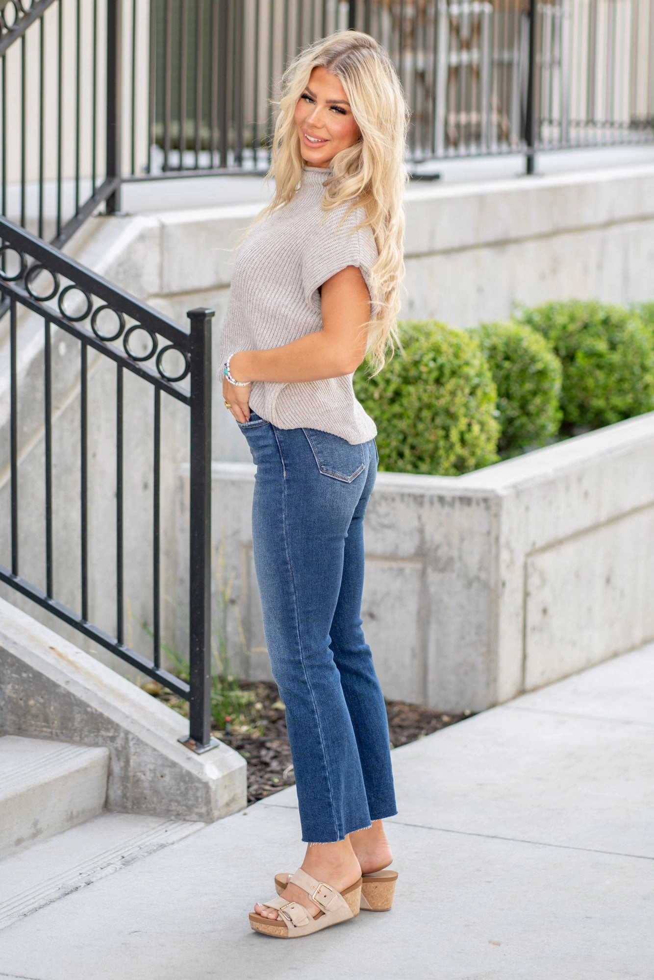 Golden Hour High Rise Button Fly Cropped Flare Regular & Plus Sizes Faded Wash