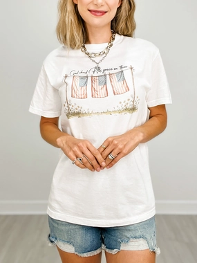 High Density Knit God Shed His Grace on Thee American Flags Graphic Tee