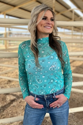 Sterling Kreek Bandana Babe Turquoise Mesh Top Contrast Stitch Detailing