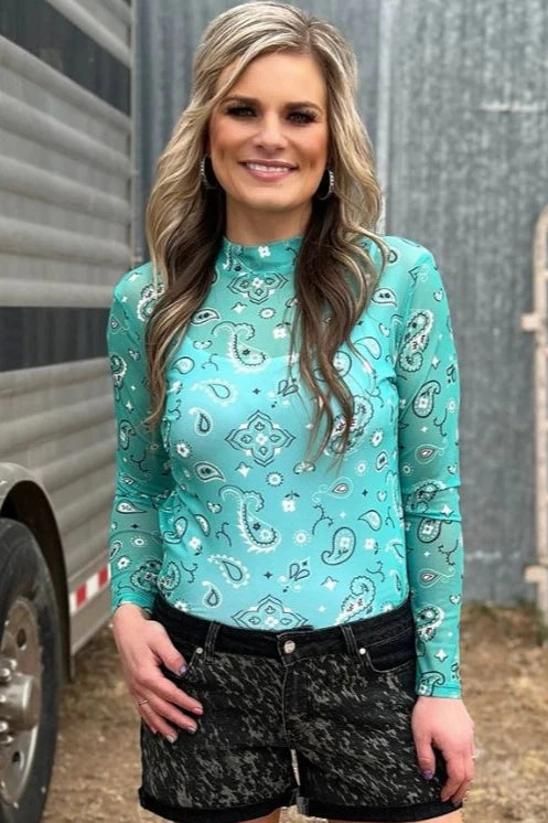 Sterling Kreek Bandana Babe Turquoise Mesh Top Roll Up Sleeve System FlexibleCuffs