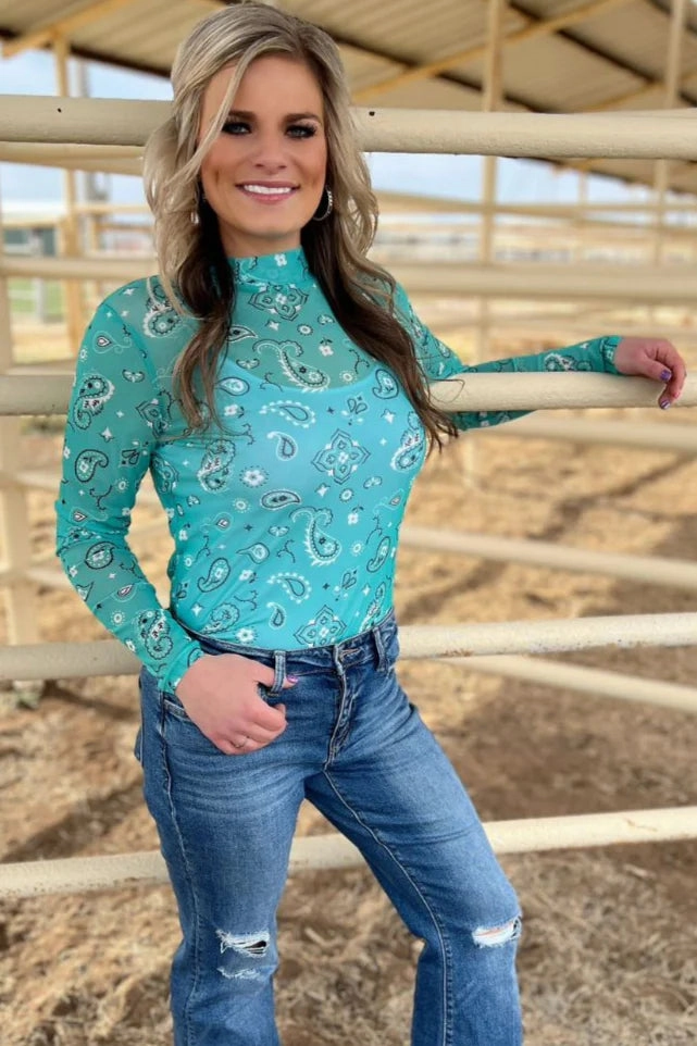 Sterling Kreek Bandana Babe Turquoise Mesh Top ReinforcedEdges NonIrritatingEdges