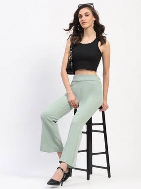 EasyCareFabric Madame Pleated Elasticated Waist Solid Moss Green Trousers