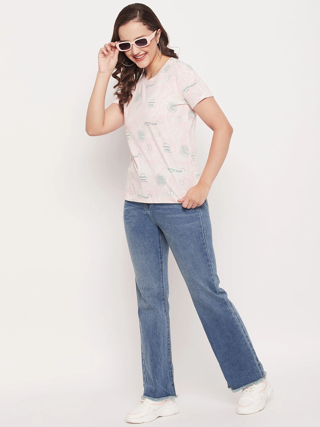 Madame Peach Round Neck Printed Cotton T-Shirt AntiStaticFabric