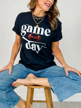 Game Day with Foil Football Custom Graphic Tee AllDay Comfort Tech SelfFabric Binding