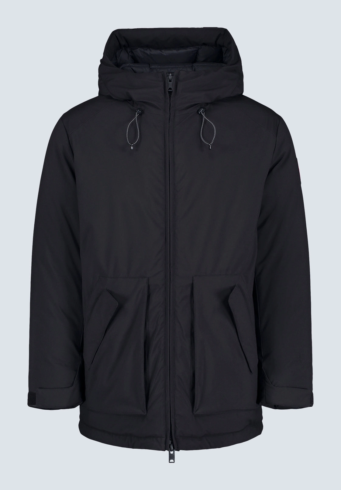 Gavin Men??s Mid-length Two-way Zip-up Classic Parka, Black - OBMFP001 Seamless Edge Finishing Daywear Staple