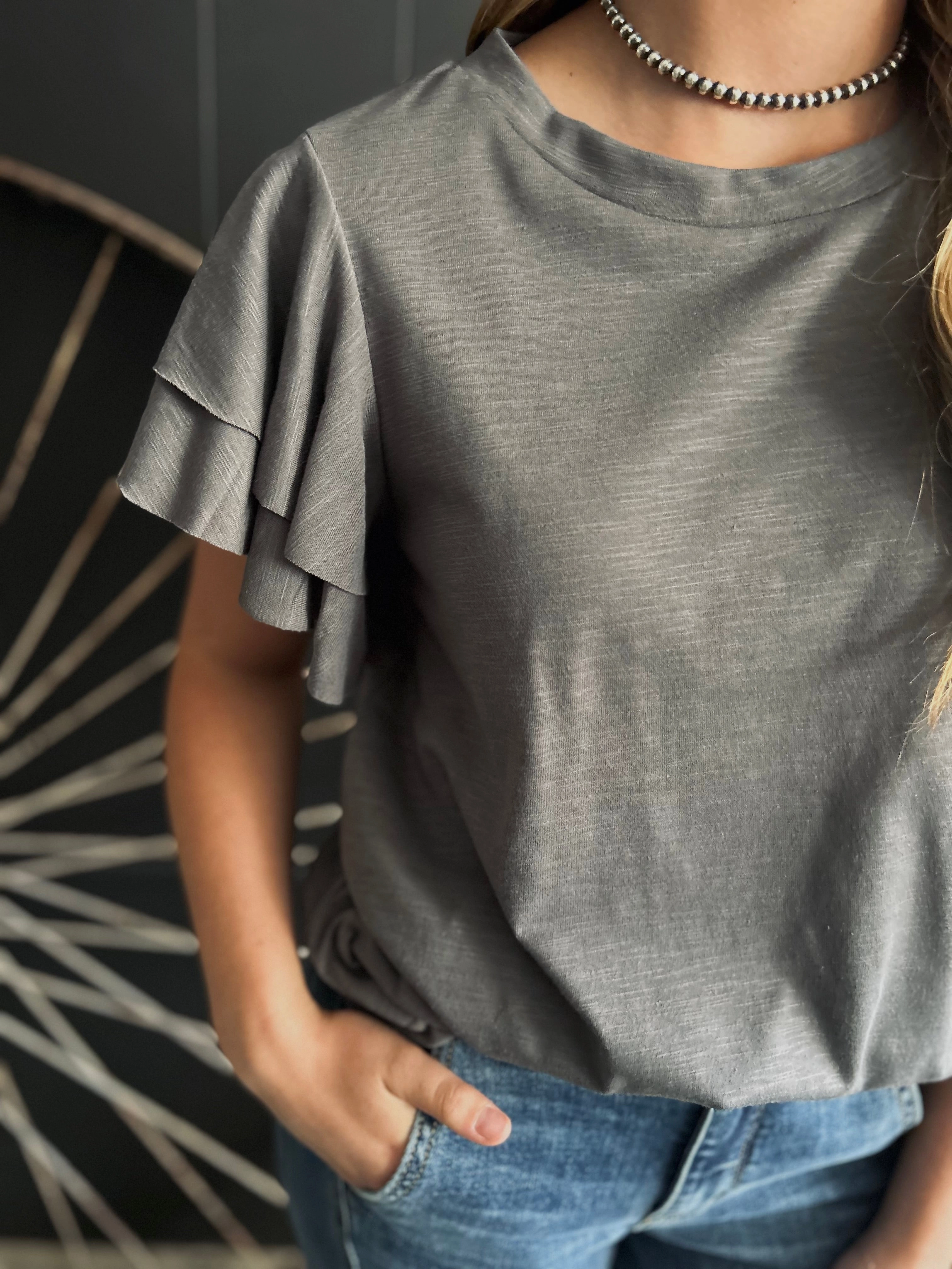 Sun Protection Fabric FoldableFeature Western Layered Ruffle Short Sleeve Round Neck Top-3 Colors