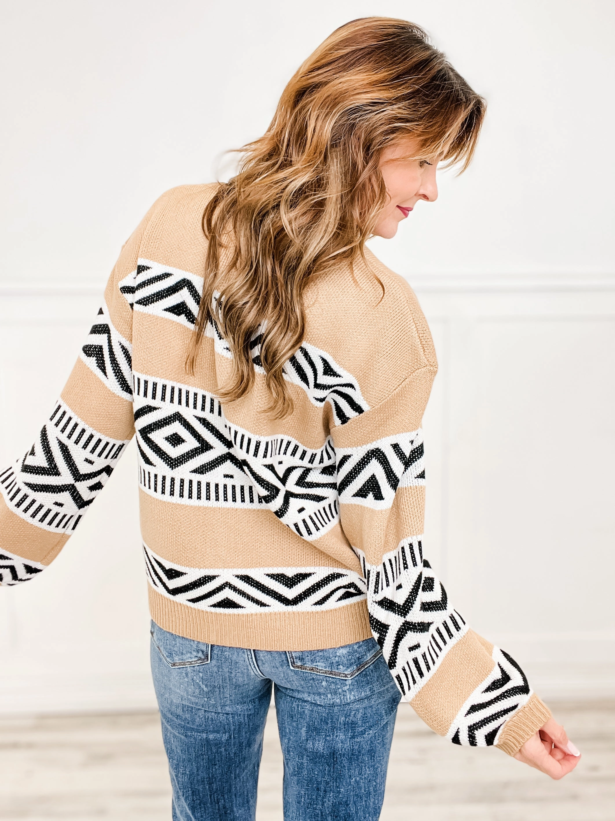 Winter-Ready Fashion Geometric Design Open Front Cardigan Sweater