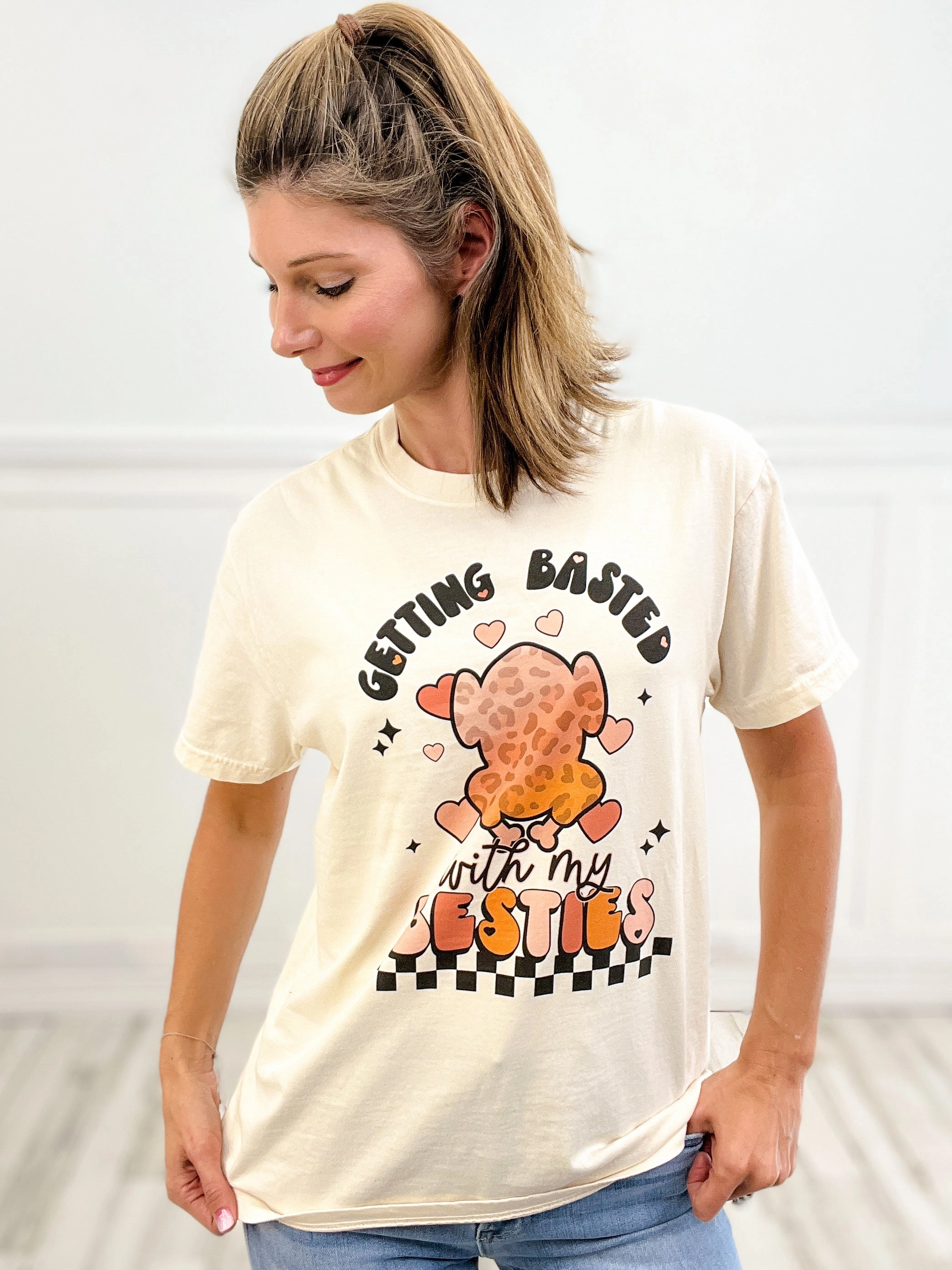 Getting Basted With My Besties Graphic Tee Quick-Dry Fabric