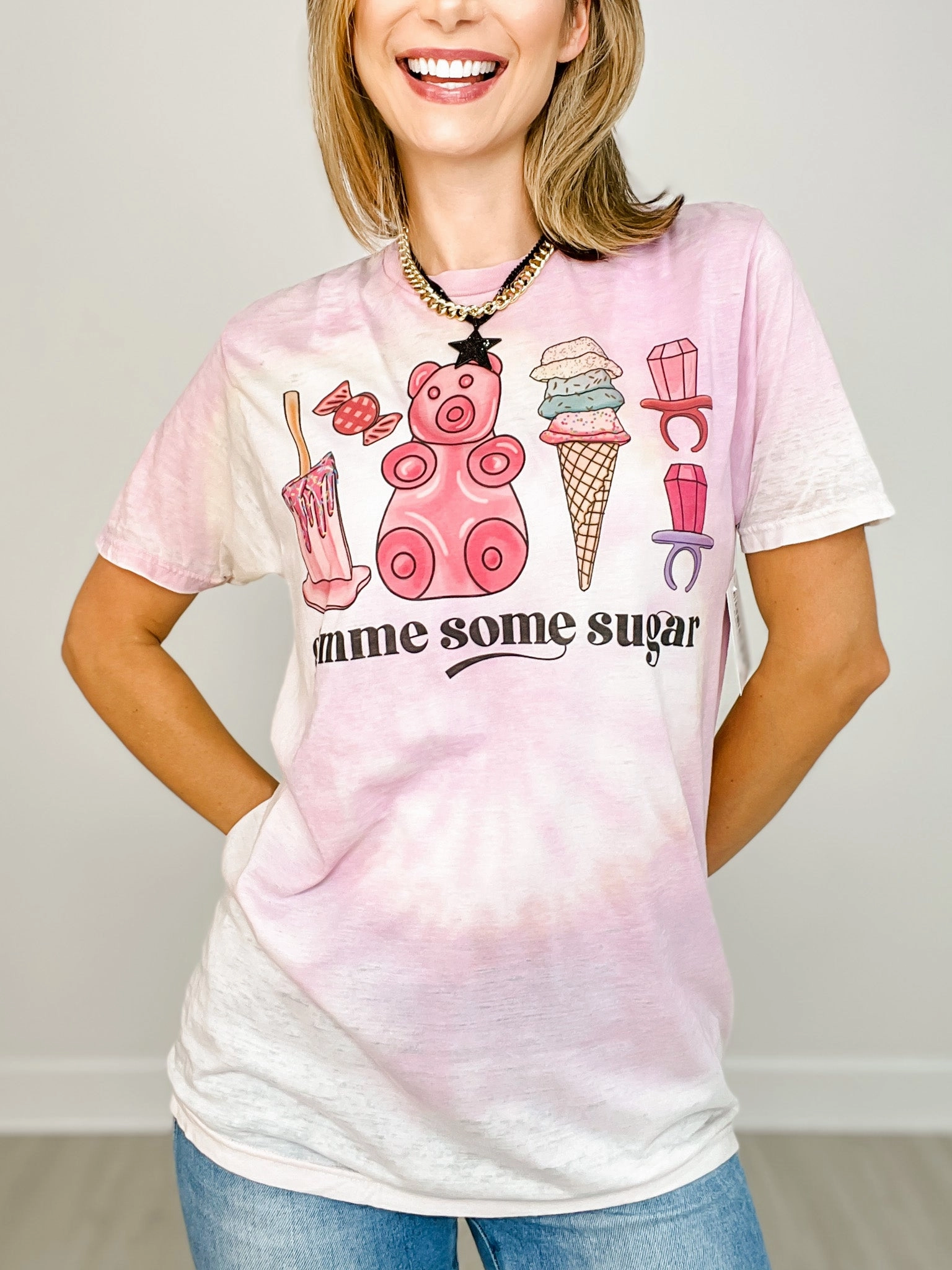 Gimme Some Sugar Tie Dye Graphic Tee Stay Cool Technology Reflective Trim Details