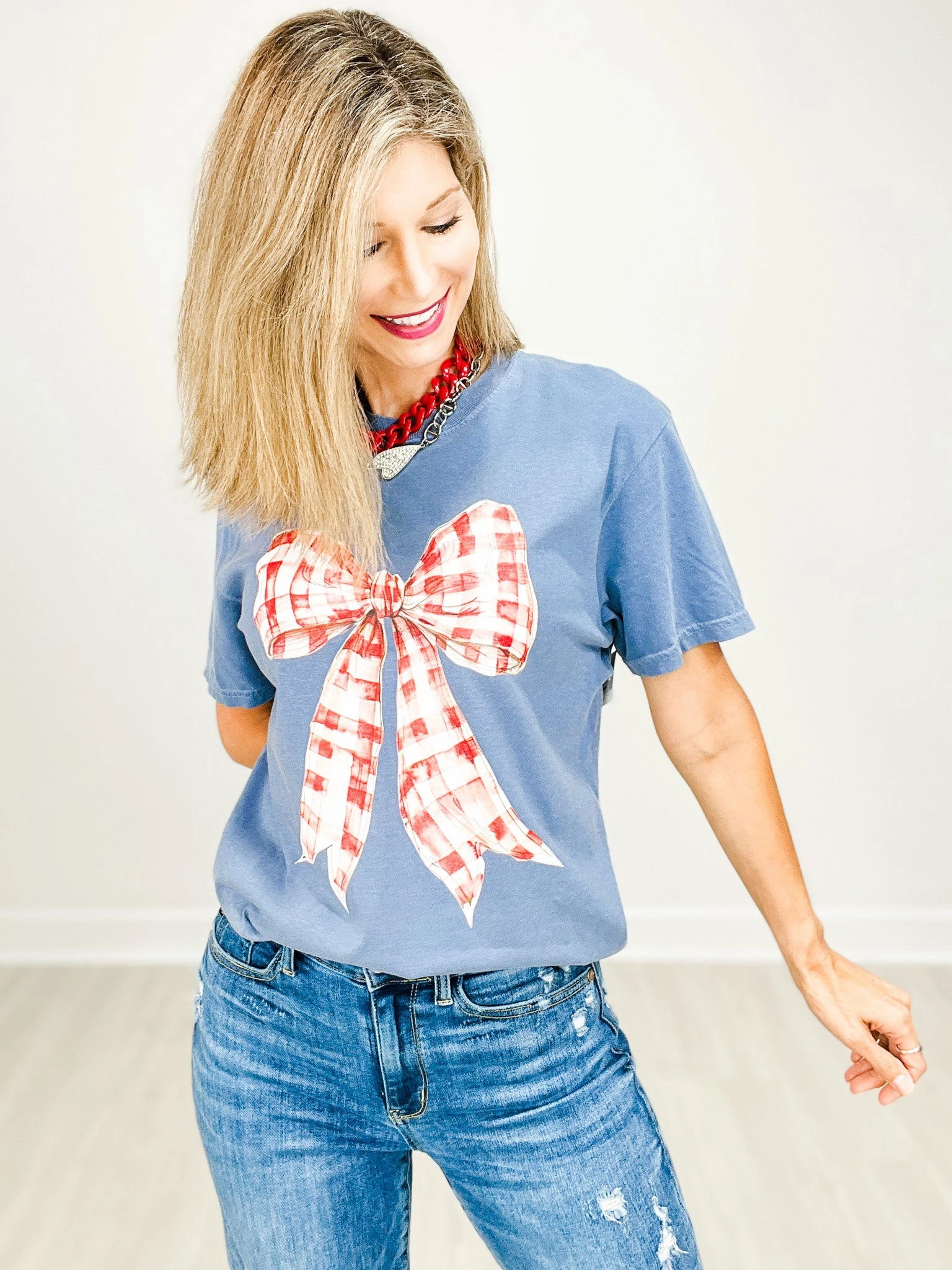 Moisture Management Gingham Bow Patriotic Graphic Tee