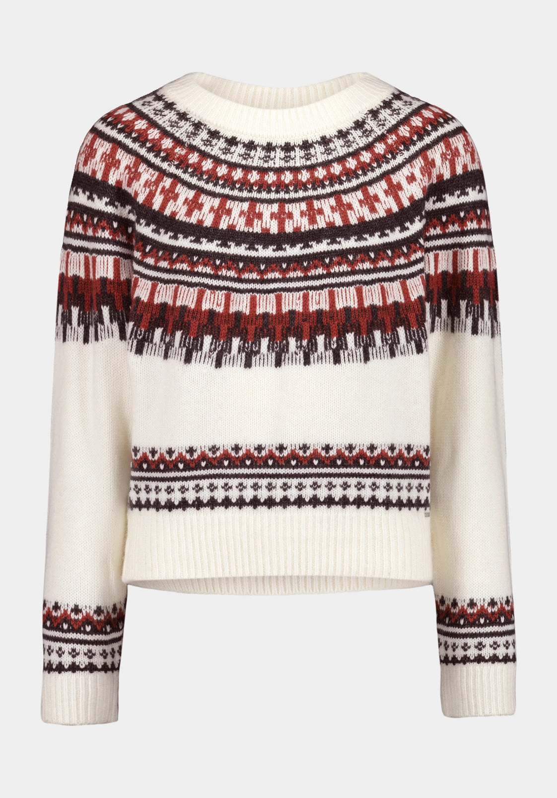 No Bulk Luxe Touch Glenda Women's Fair Isle Knit Crewneck Sweater, Ivory - SW0149