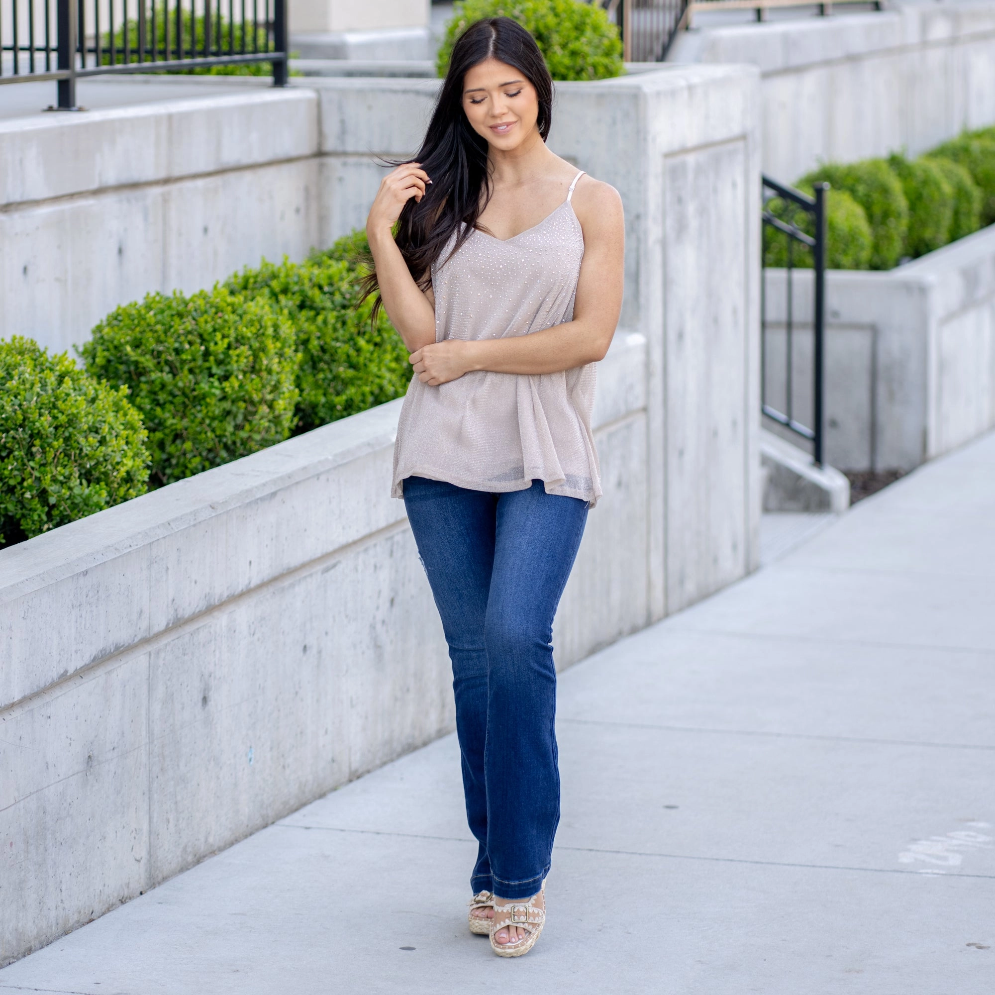 Glitter Mesh Tank Top - Tan Premium Quality BBQ Party