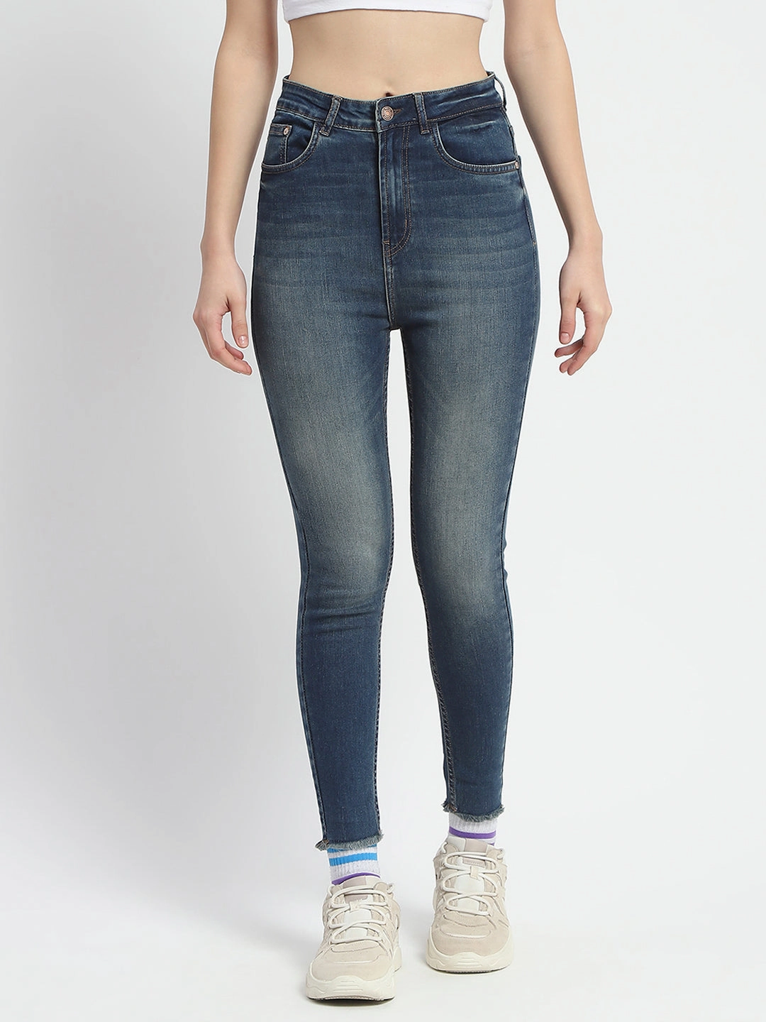 Unisex Fashion Balanced Look Madame Whiskered Stone Wash Green Tinted Cotton Denim