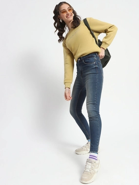 Madame Whiskered Stone Wash Green Tinted Cotton Denim Daily Casual