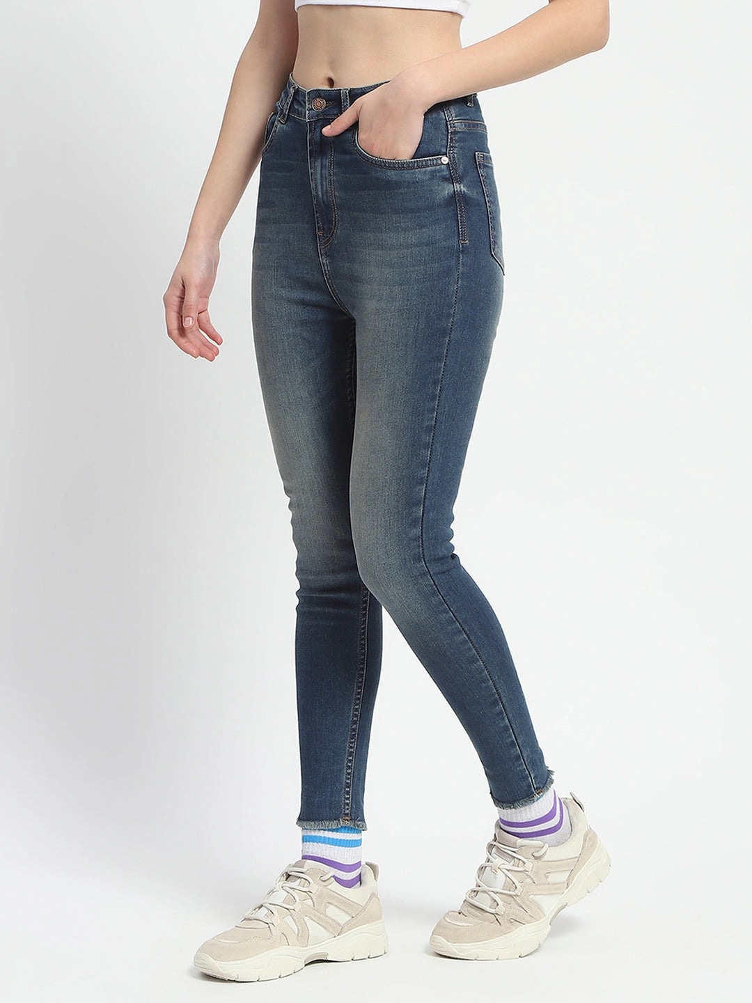 Madame Whiskered Stone Wash Green Tinted Cotton Denim Night Out Rainy Day No Hassle Fit