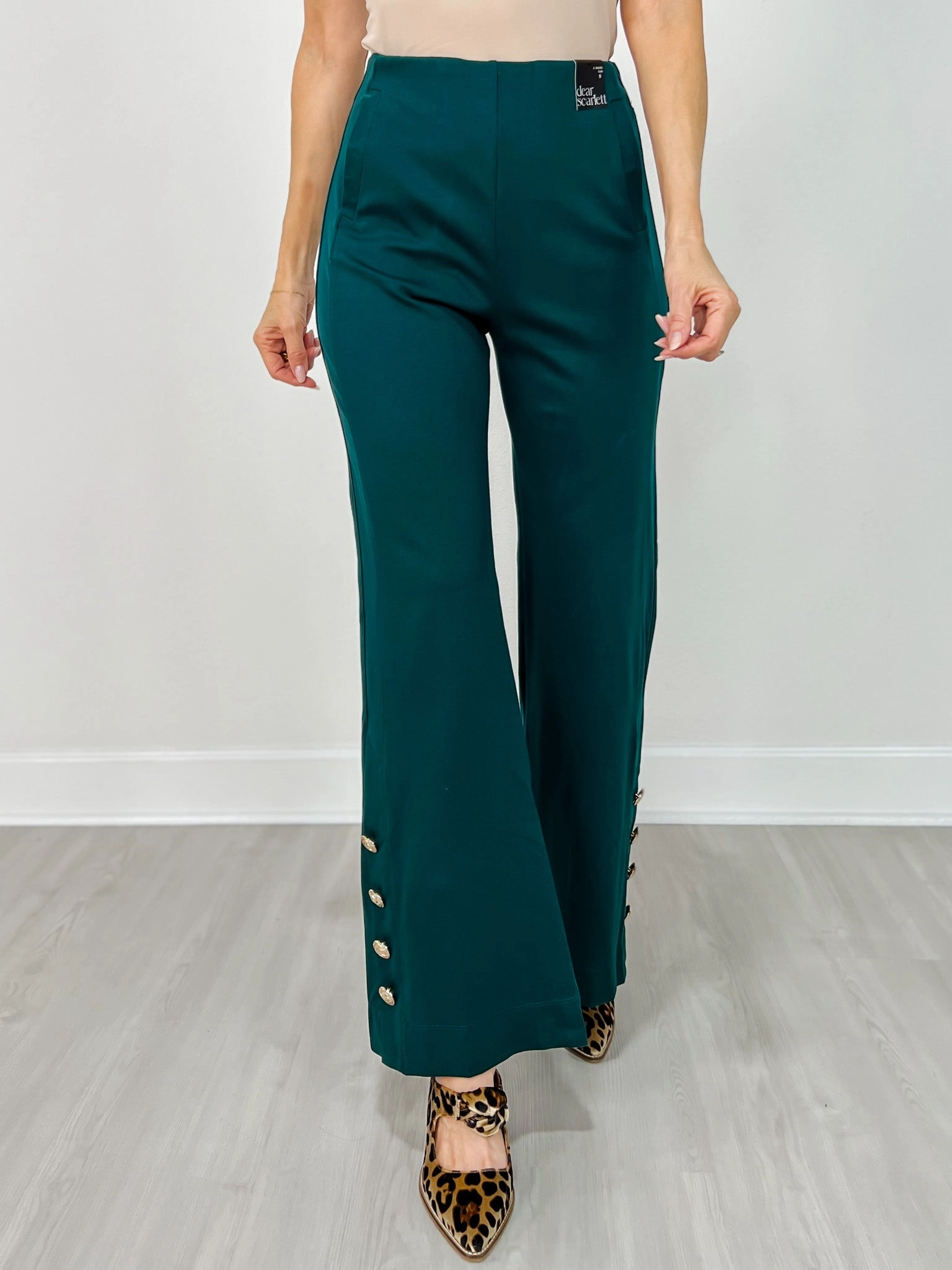 All terrain ReinforcedBeltLoops Gold Button Hem Gala Pants with Side Pockets in Hunter Green