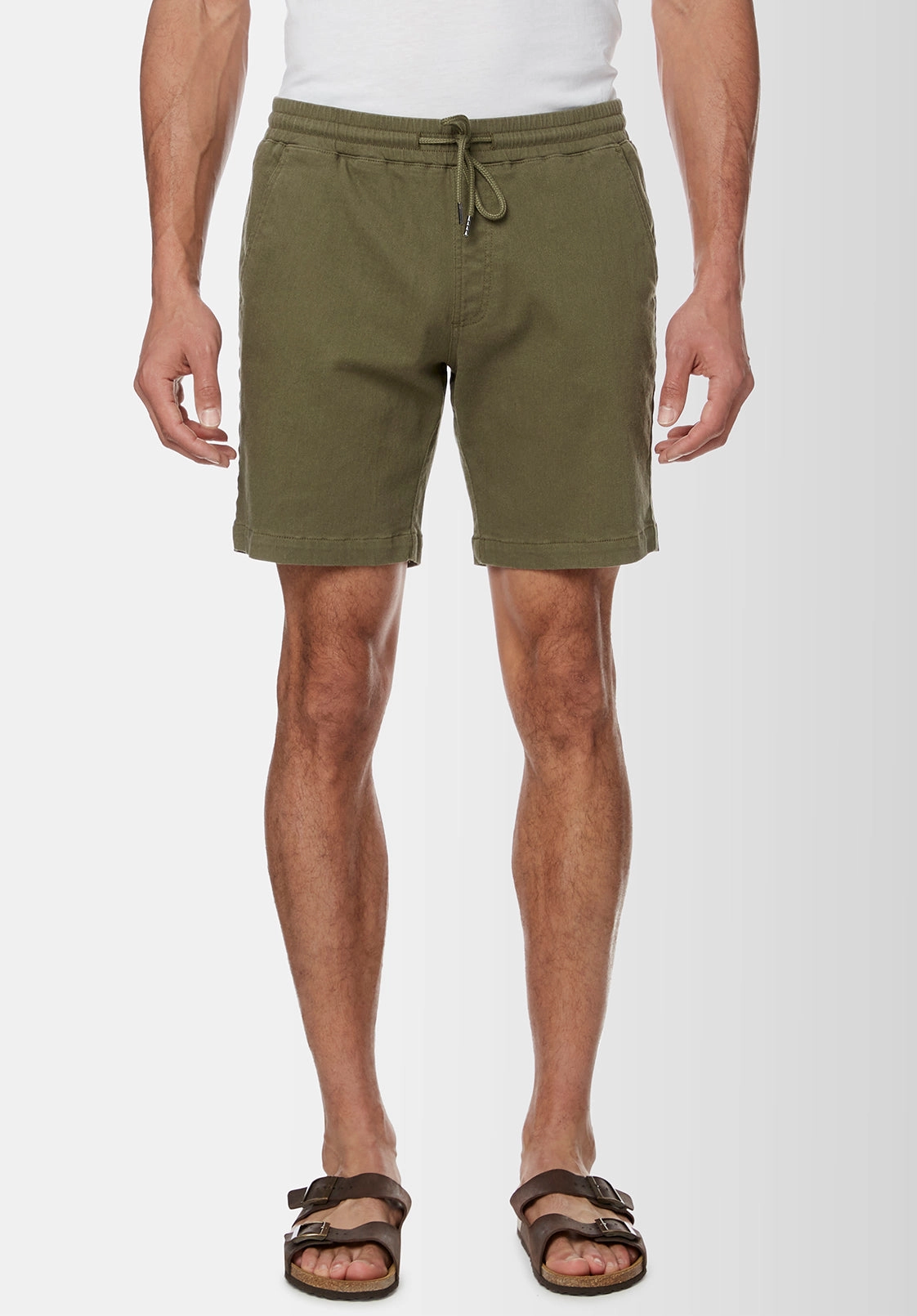 Higgers Cotton Twill Blend Shorts, Army Green - BM23934 Gusseted Crotch