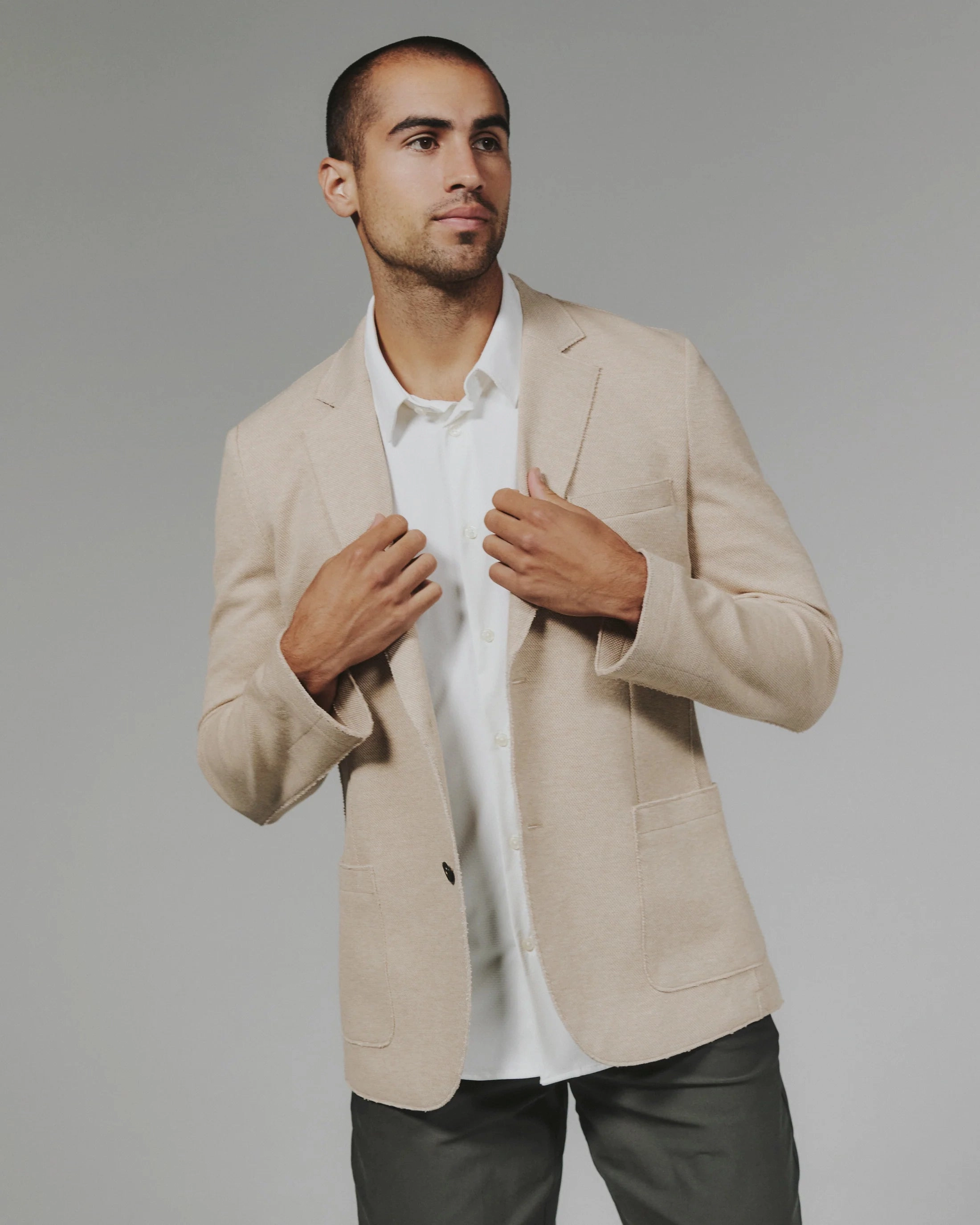 Grayson Blazer | Sand Stripe Look Flatlock stitching