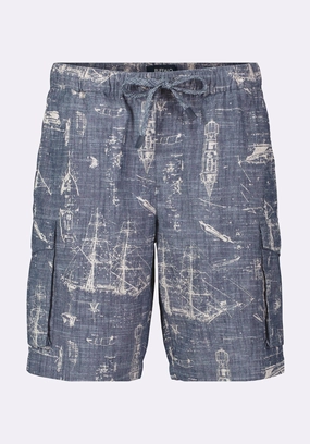 Light Reflective Trim Breezy Stretch Halten Men's Relaxed Fit Printed Cargo Shorts, Whale - BM24558