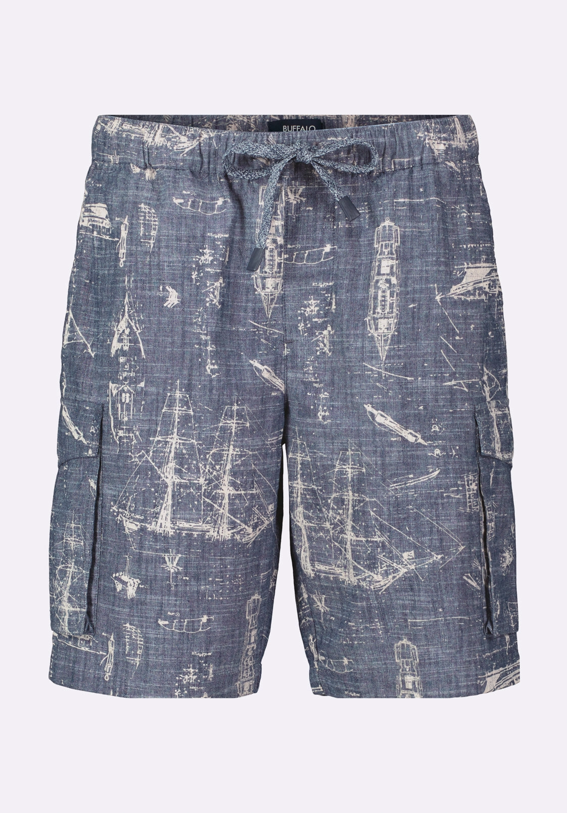 Contoured Cuff Design Halten Men's Relaxed Fit Printed Cargo Shorts, Whale - BM24558