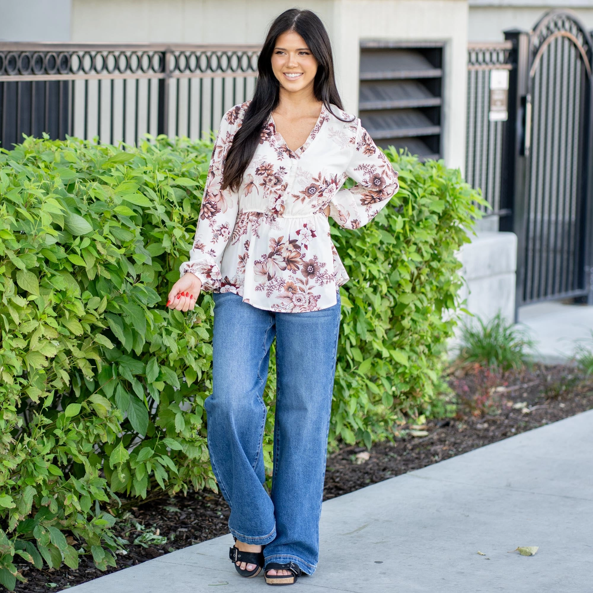 Vanilla Bay Liora Floral Tie-Front Blouse Ivory Autumn Look Non Iron Material