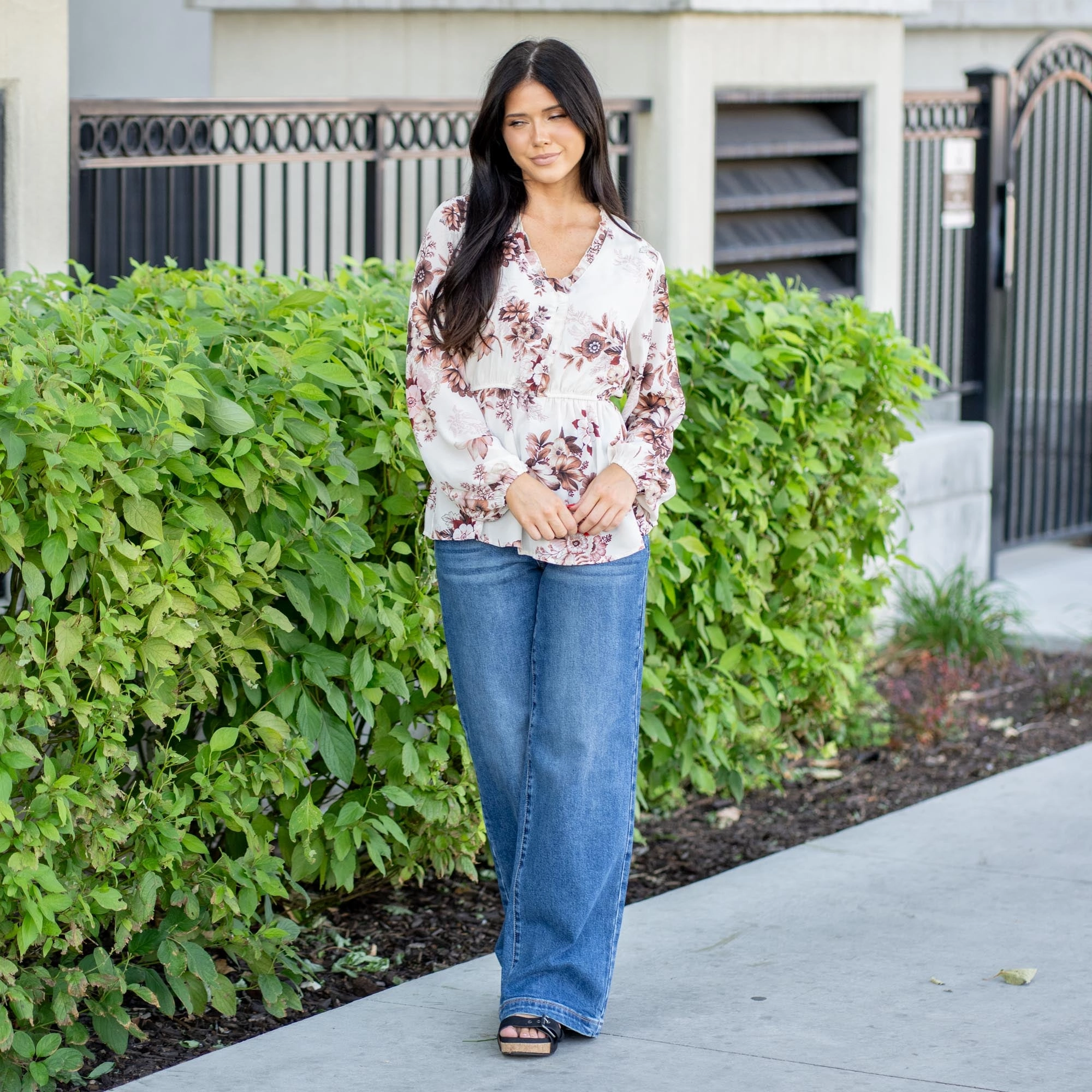 Vanilla Bay Liora Floral Tie-Front Blouse Ivory Road Trip Ready