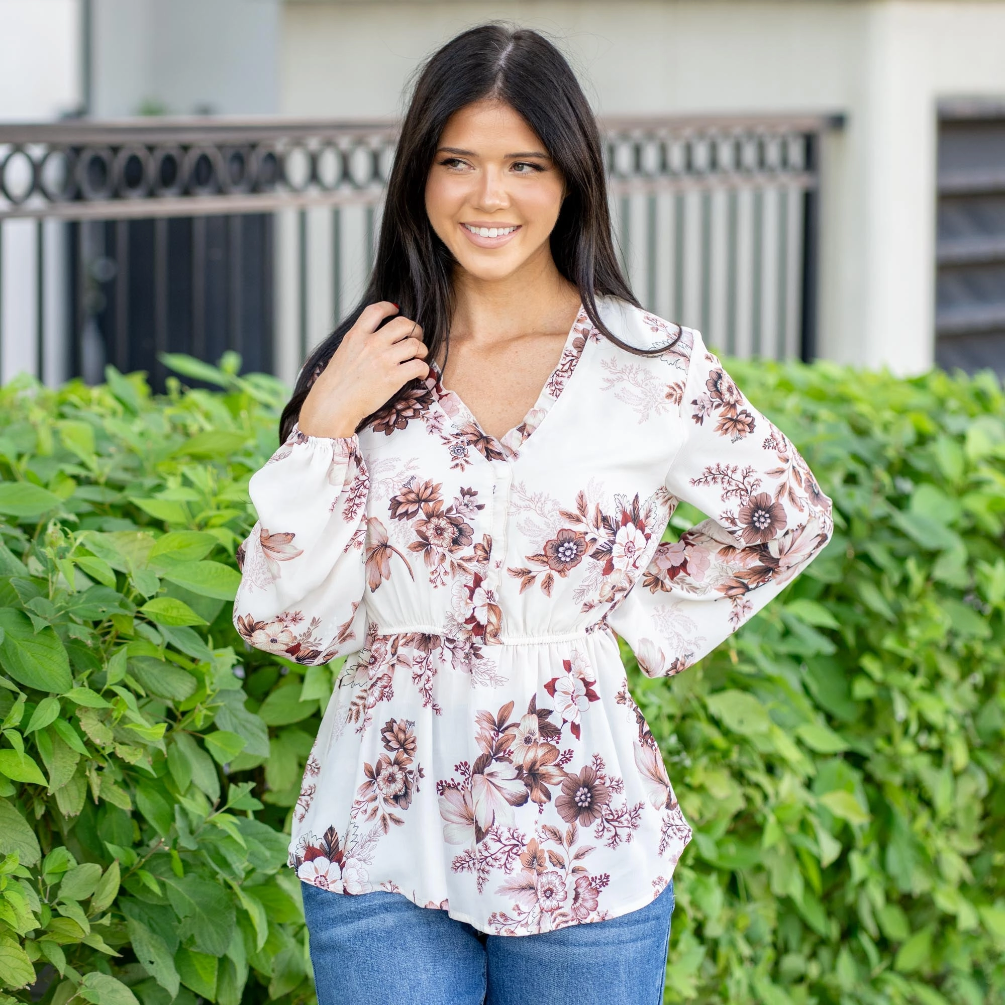 All-Weather Ready Vanilla Bay Liora Floral Tie-Front Blouse Ivory
