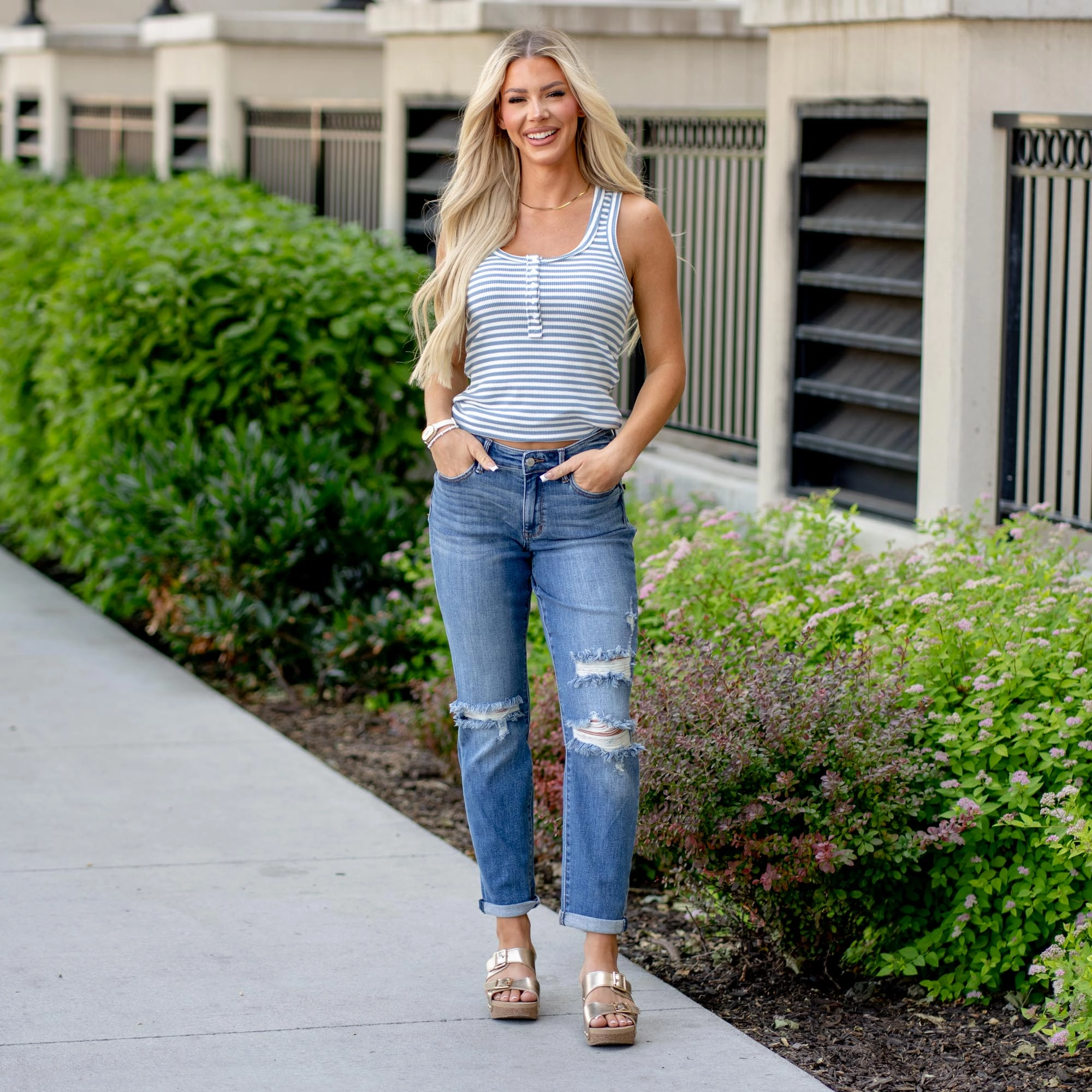 Harlow Mid Rise Distressed Boyfriend Regular & Plus Sizes Artist Vibe Sustainable Layered Basics