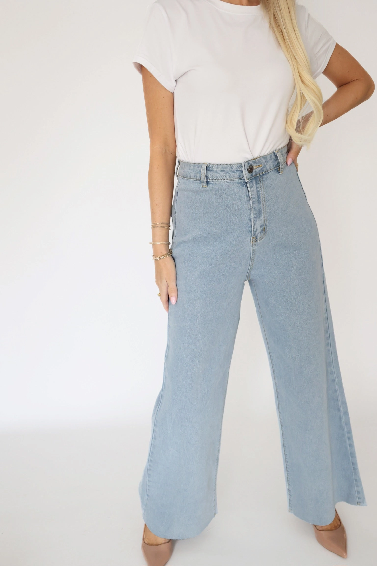 Fresh casual Harper Wide Leg Jean- Light Denim