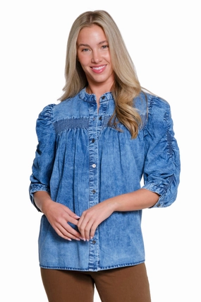 Classic Tank Smocked Button-Front Top - Chambray
