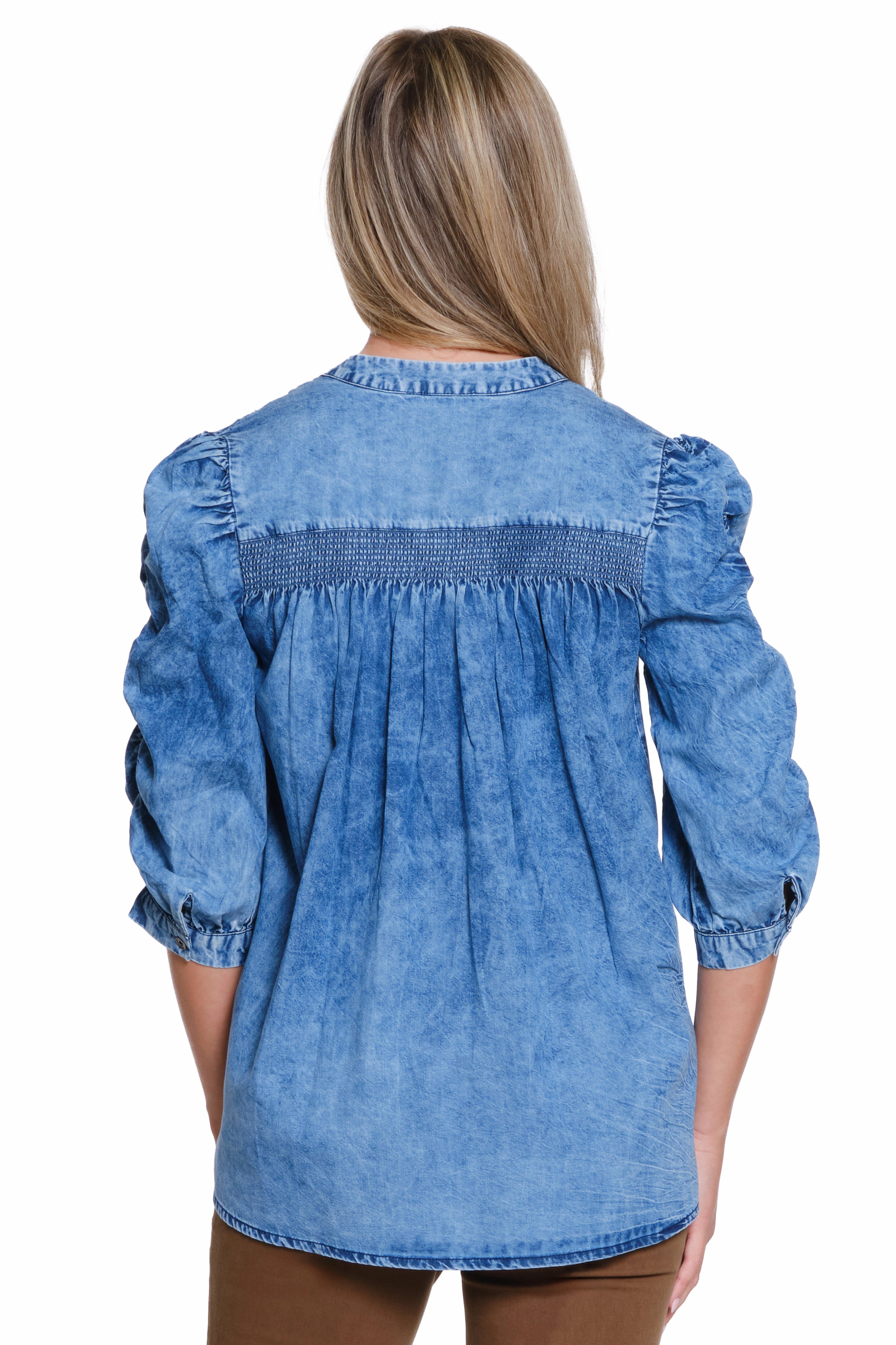 Smocked Button-Front Top - Chambray Ergonomic Pattern Design