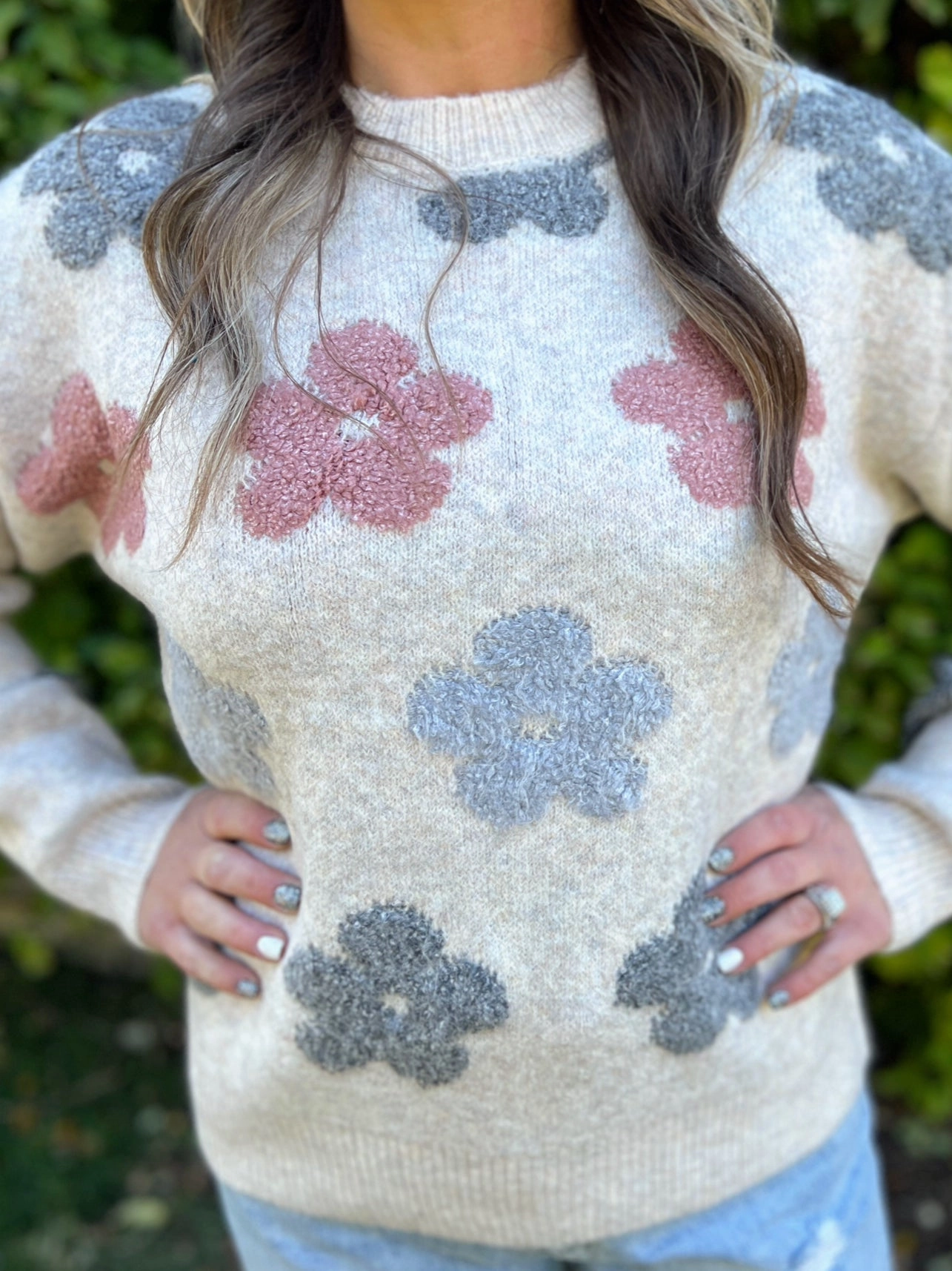 Puff Flower Super Soft Comfy Sweater Top DoubleStitching FlatlockStitching