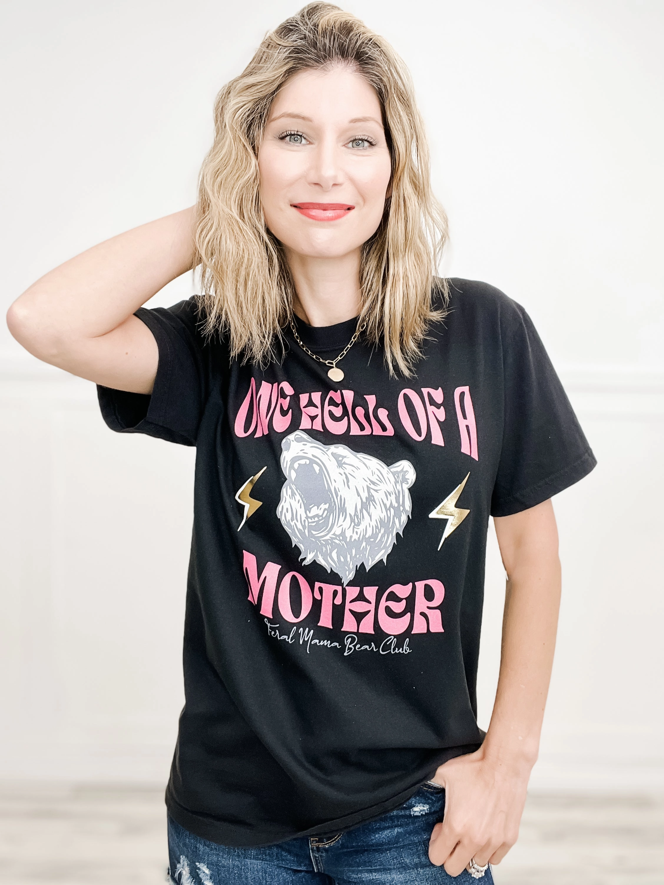 NoRoll Hem Technology Feral Mama Bear Club Gold Foil Graphic Tee