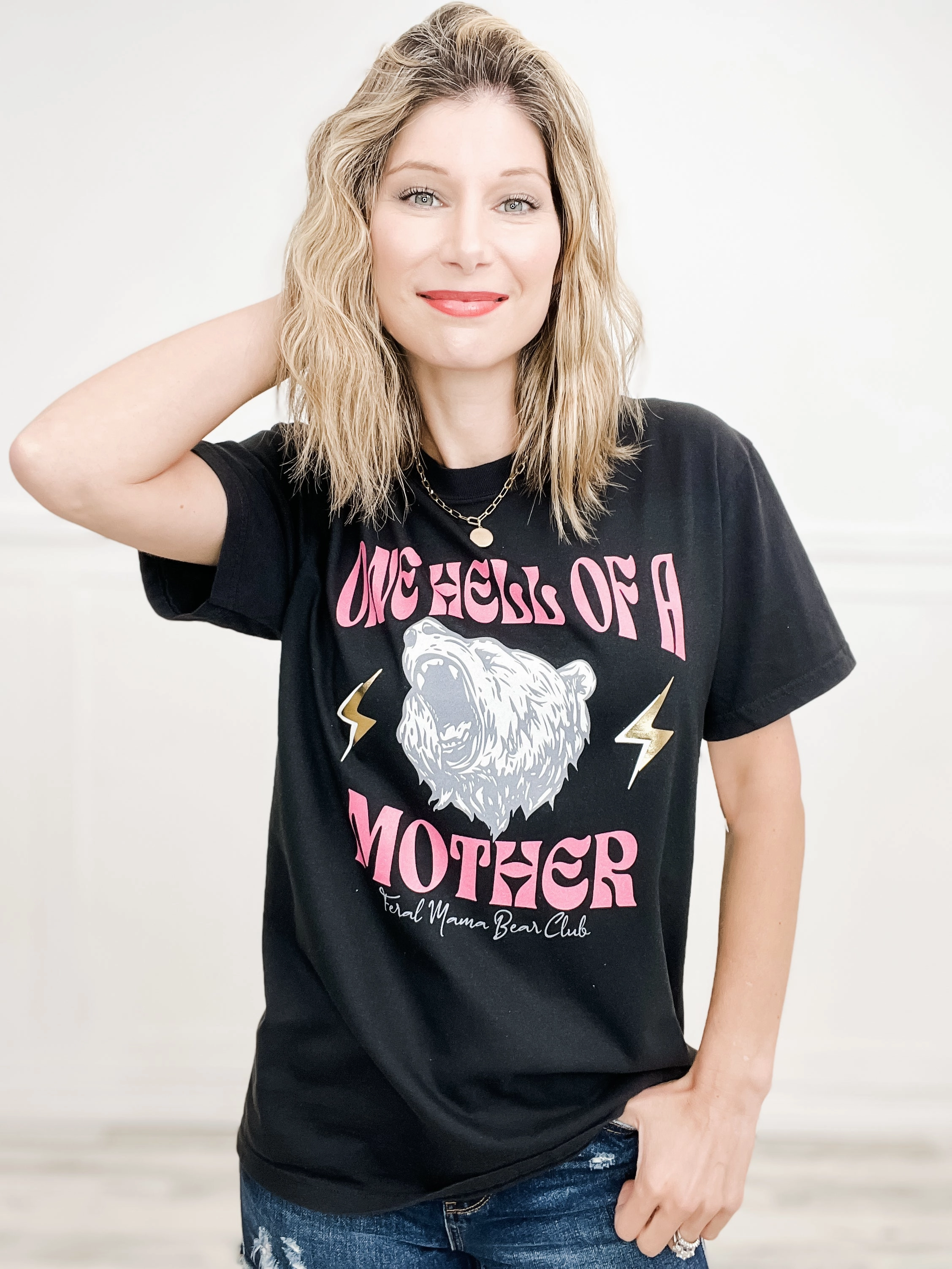 Stretch Material Feral Mama Bear Club Gold Foil Graphic Tee